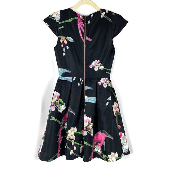 Ted Baker Zaldana Dress Black Mini Flight of the Orient Bird Print 2 US (0 Ted) - Picture 10 of 11